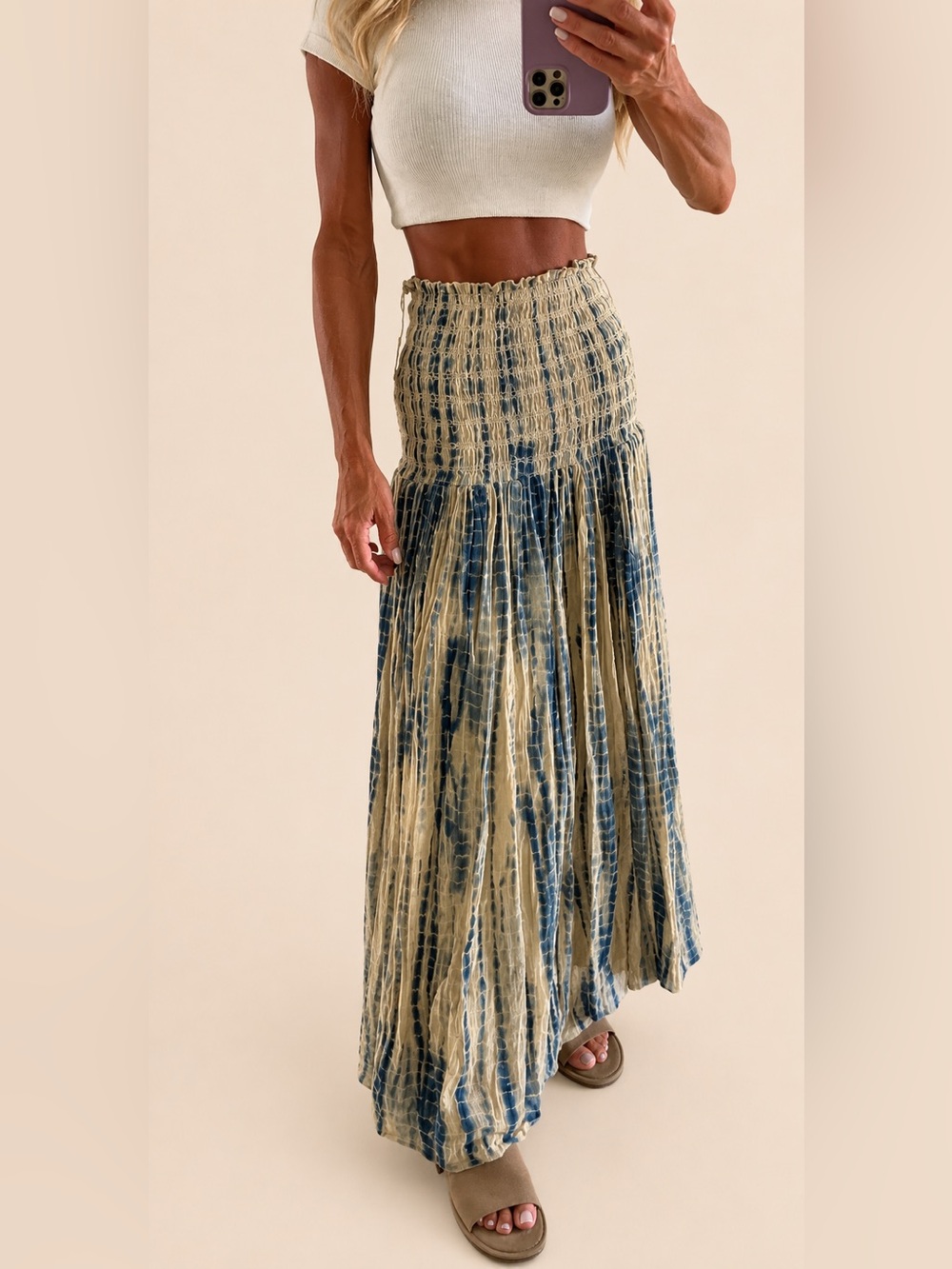 NWT Free People Ravenna Convertible Maxi Skirt XS Blue Jean Combo Tie Dye Boho